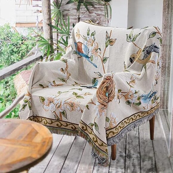 Flowers birds tapestry blanket 50"x70" - Picture 2 of 6